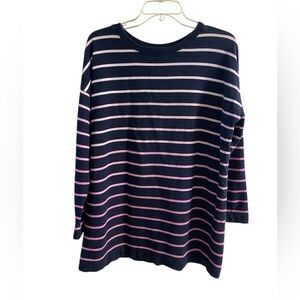 J Jill Fit navy blue striped tunic top crewneck ombré Medium